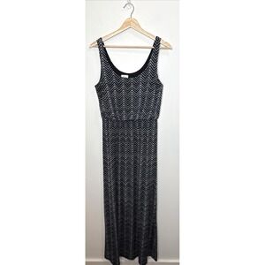 Y2K L8TER Maxi‎ Dress Large Black White Chevron Long Lined Tank Made in USA VTG